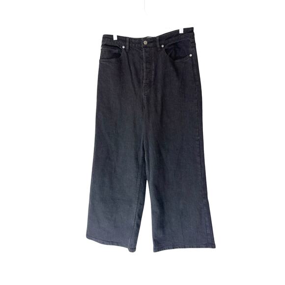 Free People Black Wales High Waisted Button Front Wide Leg Crop Jean Size 31 - Picture 1 of 11